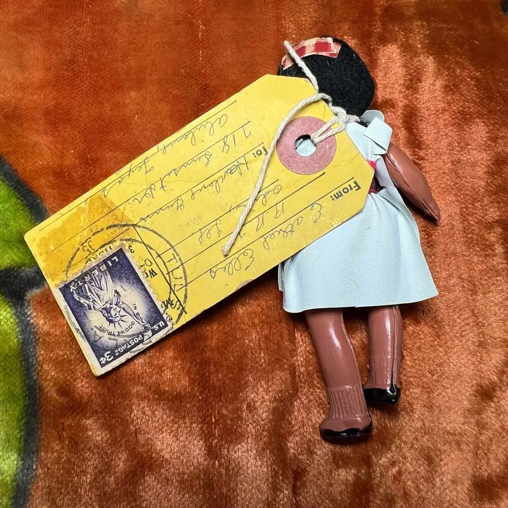 Vintage 50s Celluloid Good Luck Native American Doll Postage Mailed Postmarked